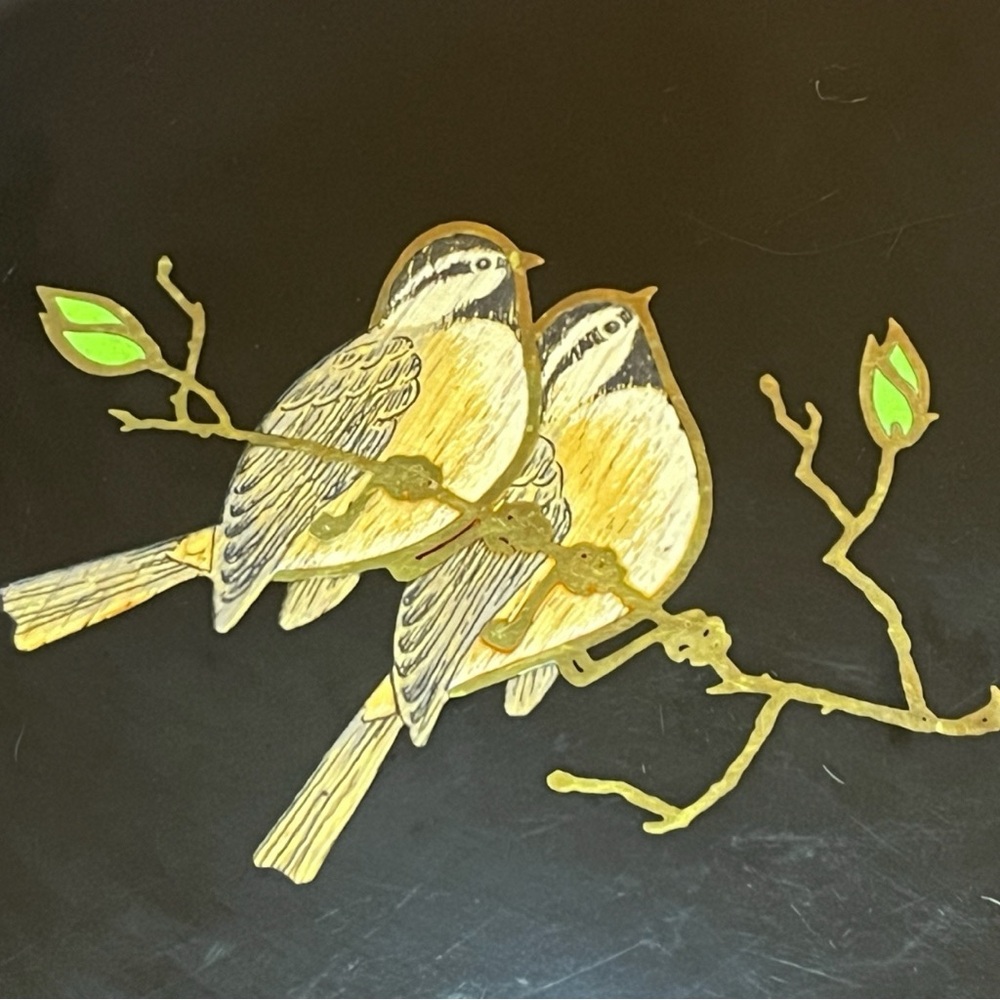 Vintage Black Tray Featuring Inlay Chickadee Birds | by Couroc Monterey - Picture 2 of 8